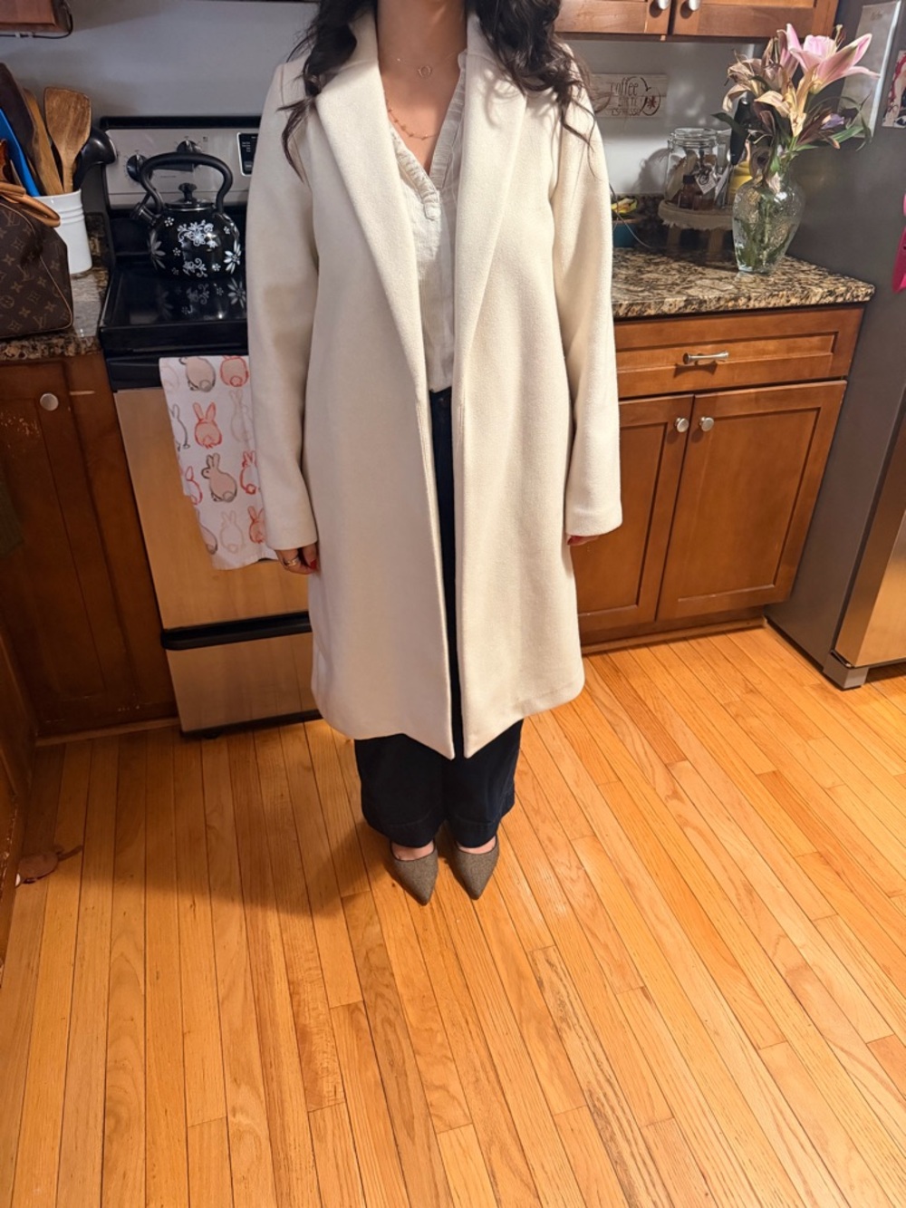 Zara Beige Open-Front Knit Coat